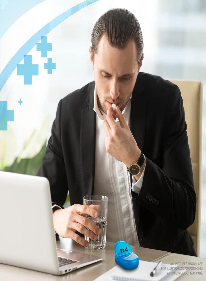 Deke Home - Pill Organizer AM PM, 2 Compartment Pill Box for Pocket or Purse, Small Daily Medicine Case, Travel Pill Holder, Easy Open Pill Container for Seniors, Vitamins & Supplements (Blue) - Image 3